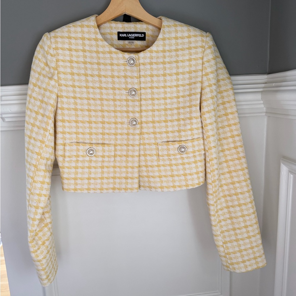KARL LAGERFELD Womens Tweed Scoop Neck Cropped Blazer Jacket SIZE 2
